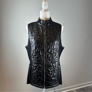 Chico’s Collection Black Quilted Faux Leather Vest Size 2 Sleek & Chic